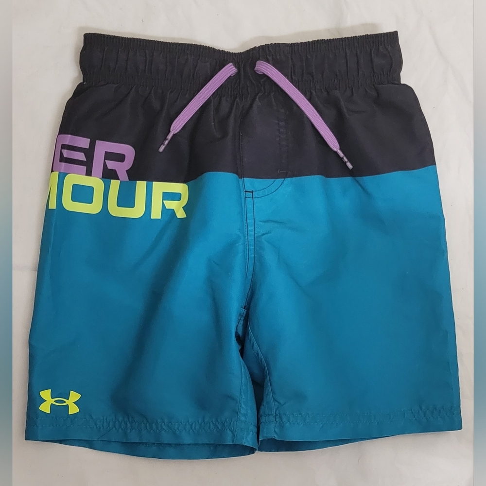 Under Armour Kids' Teal and Black Shorts with Purple Accents